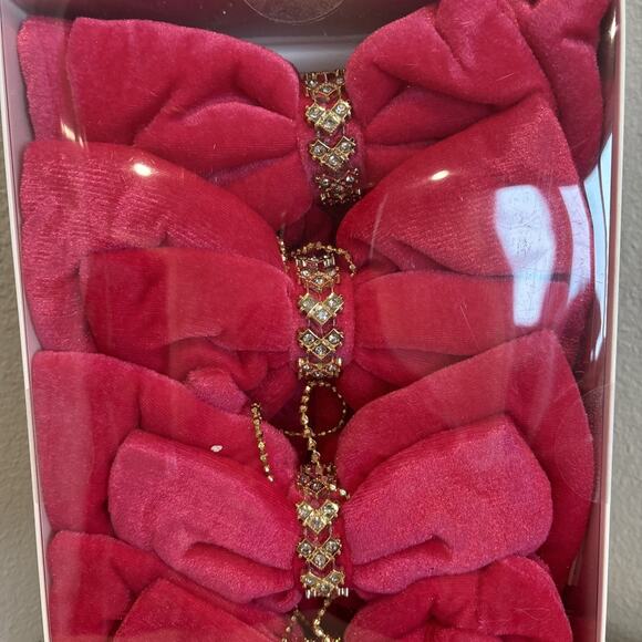 Bella Lux Christmas Tree Bow Clip Ornaments Hot Bright Pink Rhinestone Set Of 4 - Picture 5 of 5